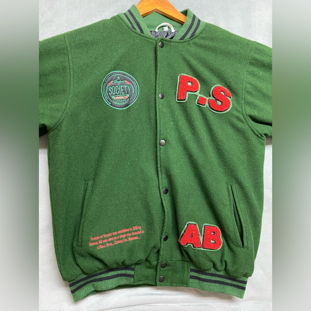 Product Of Society 2006 Varsity Jacket XL Green Wool Bomber Streetwear Y2K VTG - Picture 14 of 16